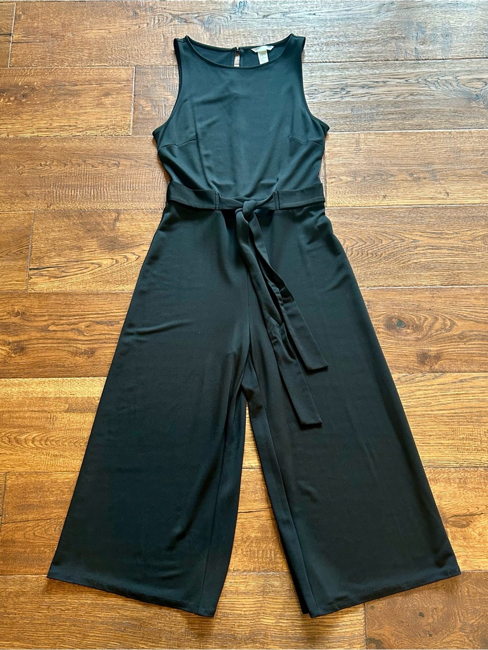 H&M Black Sleeveless Wide-Leg Jumpsuit with Waist Tie